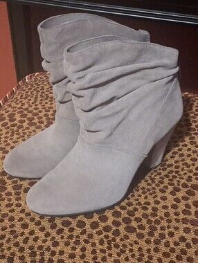BCBG Slouch Suede Ankle Boots in Light Gray